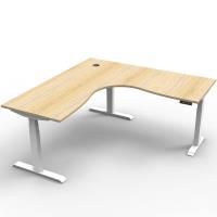 vertilift height adjustable workstation 1800 x 1800 x 750 - natual oak top with white frame preset controller